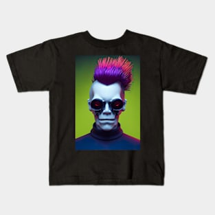 Punk Skull With Colorful Hair Cyberpunk Concept Digital Illustration Kids T-Shirt